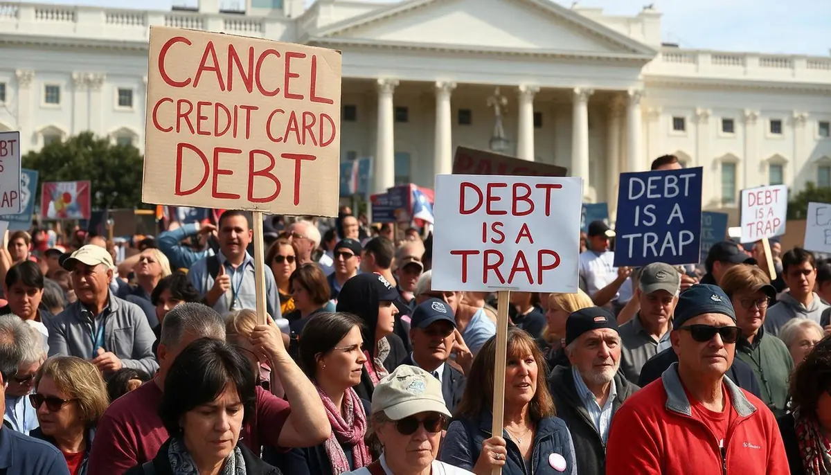 Americans protesting credit card debt in front of the US Capitol